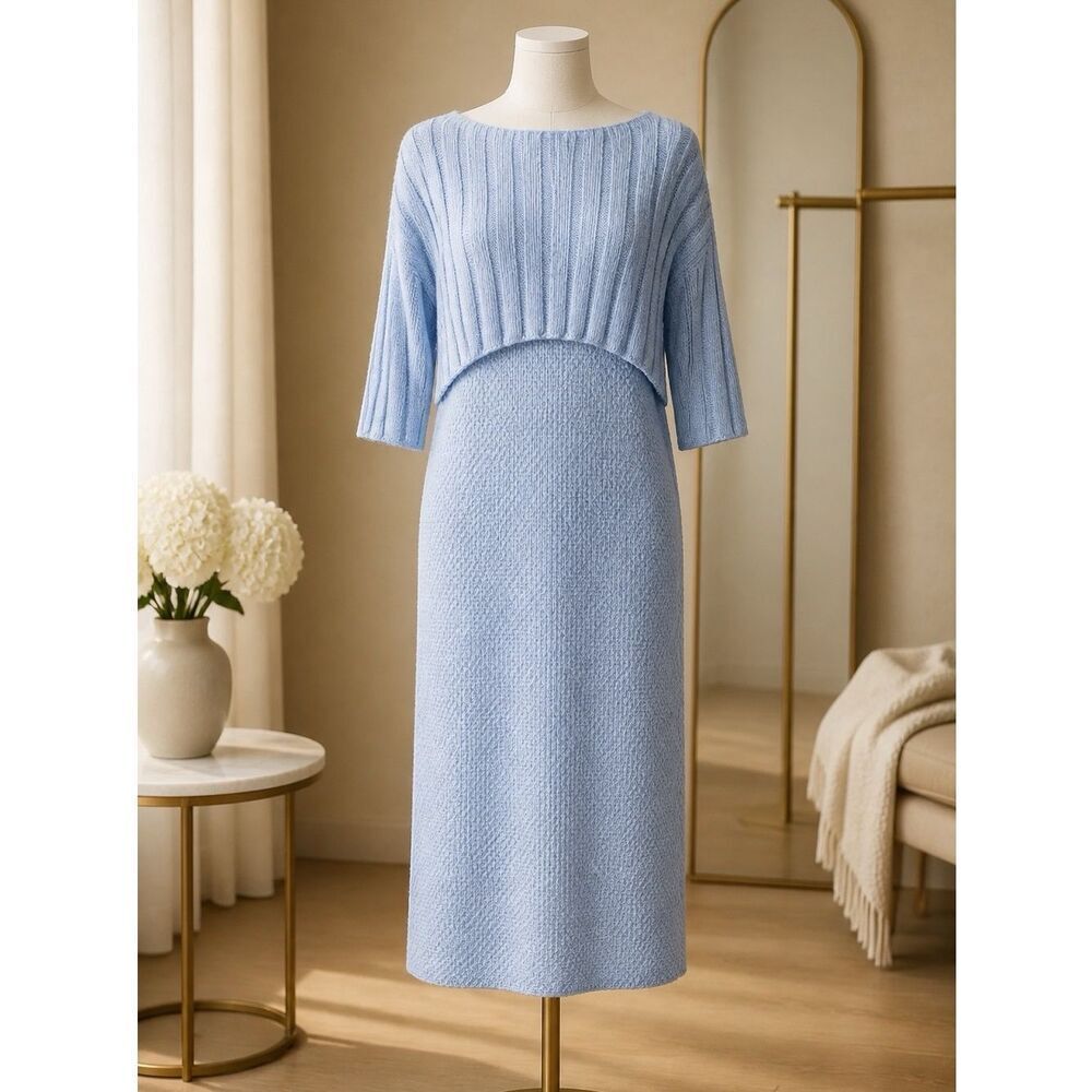 Long Light Blue Strapless Sweater Dress O/S